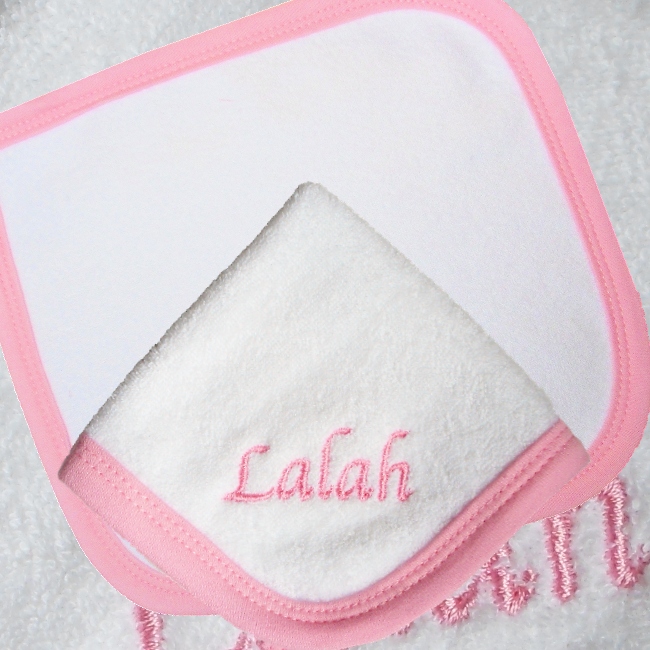 Personalised Face Cloth Baby Flannel Pink Trim