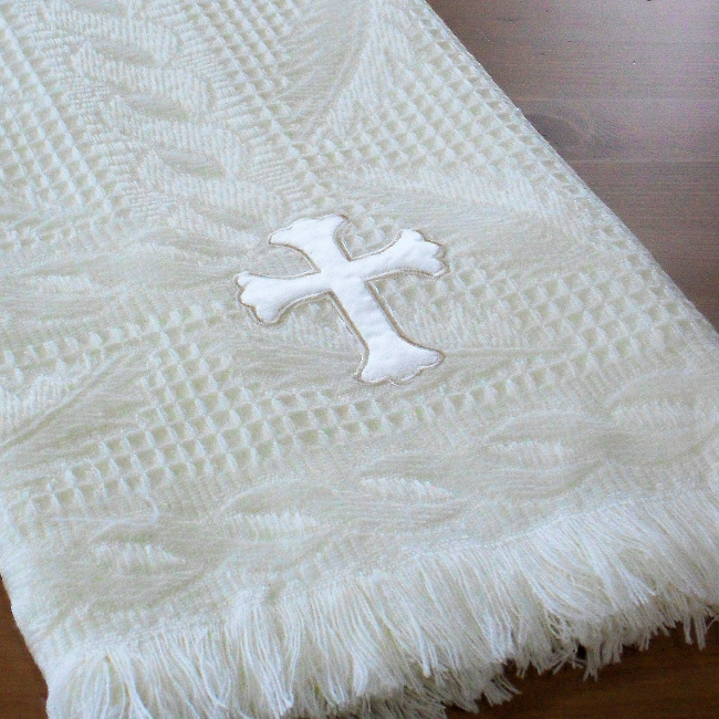 Christening Shawl Personalised Cream Cross Baby Shawl
