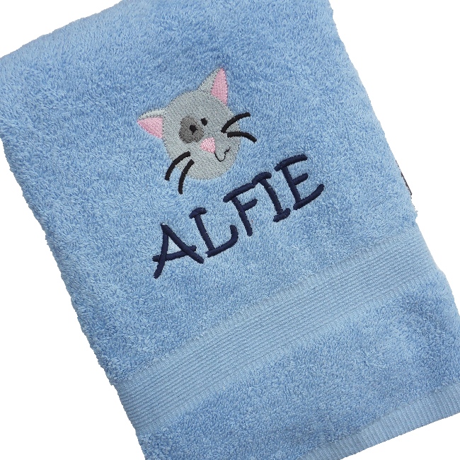Embroidered Towel Cat Motif Bath Towel
