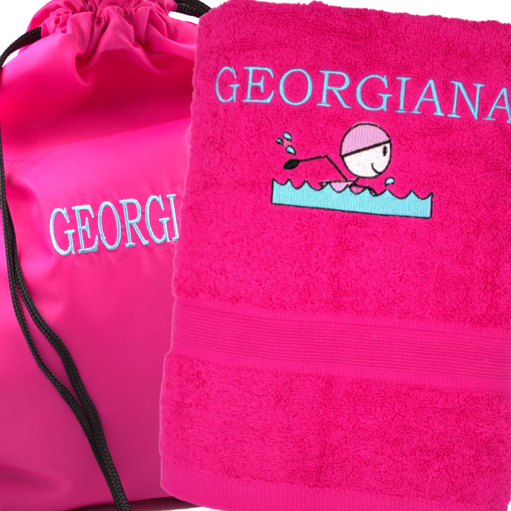 Swimming Towel with Bag Personalised Pink Swim Towel and Bag Set