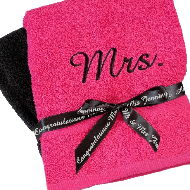 Personalised Towels Pink and Black Bath Set