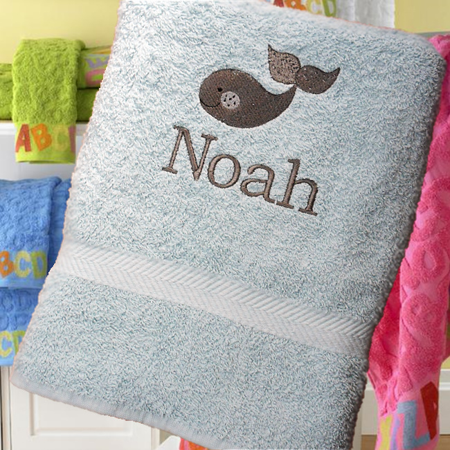 Childrens Towel Personalised Whale Towel