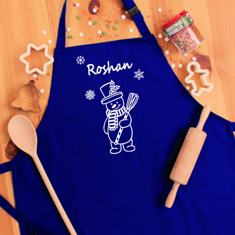 Personalised Kids Christmas Aprons Snowman and Snowflakes Apron