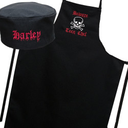 Beware Chefs Apron Set Black Skull Apron and Chefs Hat