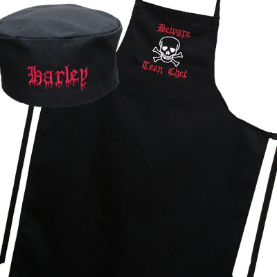 Beware Chefs Apron Set Black Skull Apron and Chefs Hat