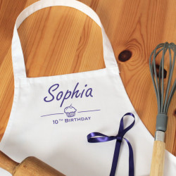 Kids Birthday Apron White Printed Name Cupcake Apron