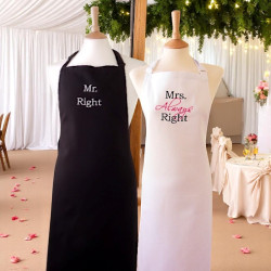 Mr and Mrs Right Aprons His and Hers Black White Apron Set