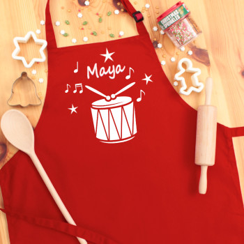 Personalised Childrens Christmas Aprons Little Drummer Music and Stars