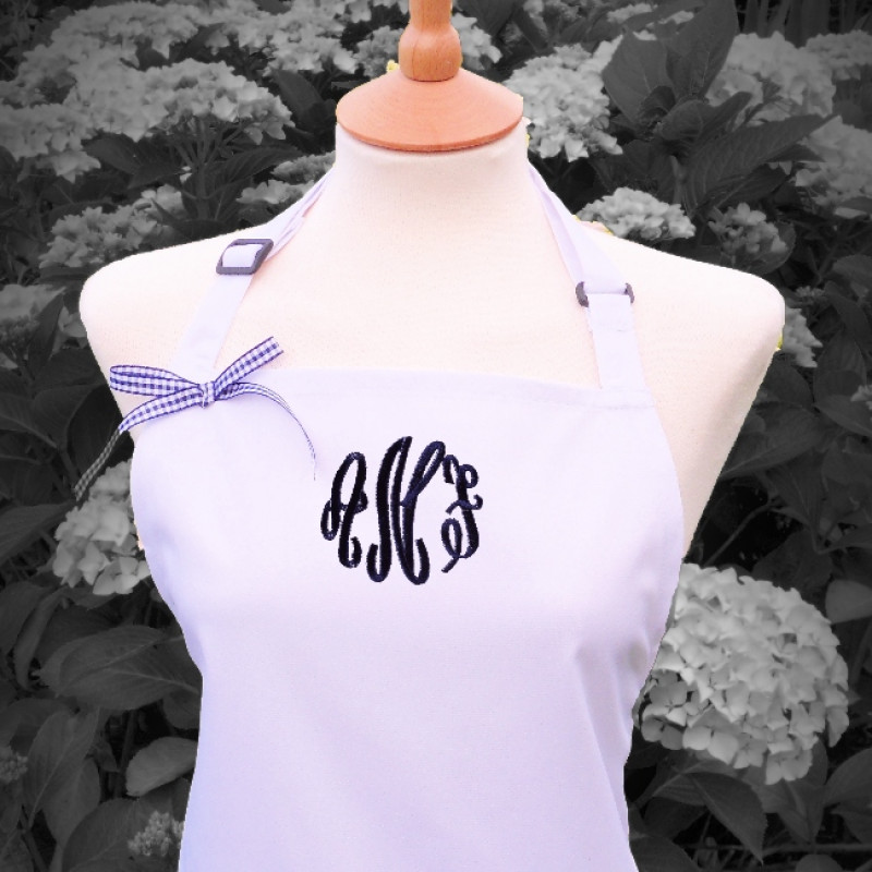 Womens Personalised Apron Swirl Initials White and Navy