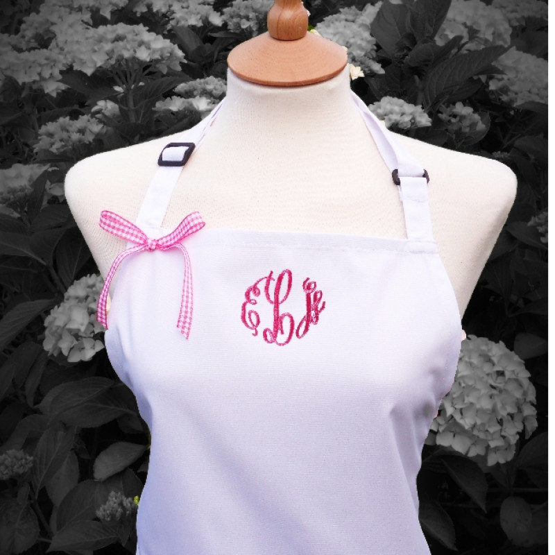 Personalised Ladies Apron Monogrammed Apron White and Pink