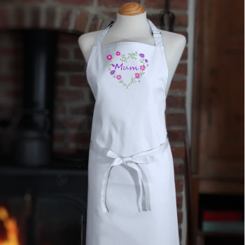 Personalised Ladies Apron Floral Heart Embroidery and Name