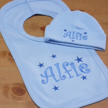 Personalised Bib and Hat Baby Blue Hat and Bib Gift Set