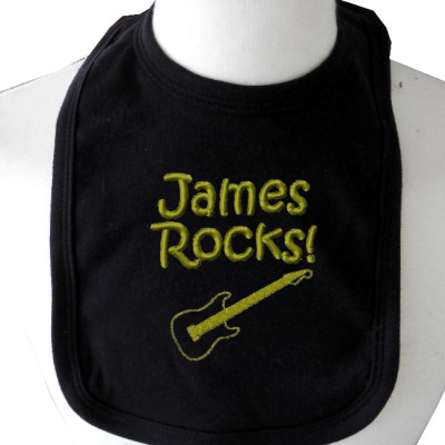 Personalised Black Baby Bib Rockin Guitar Bib