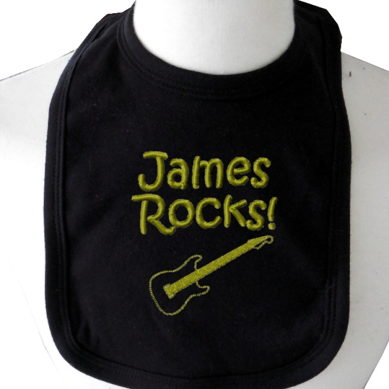 Personalised Black Baby Bib Rockin Guitar Bib