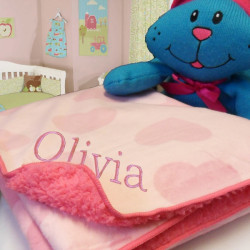 Personalised Baby Blanket Pink Hearts Luxury Blanket