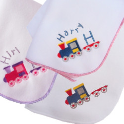 Train Baby Blanket Personalised White Fleece Blanket