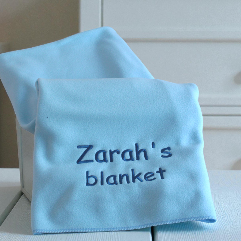Personalised Baby Blanket Embroidered Pale Blue Fleece Wrap