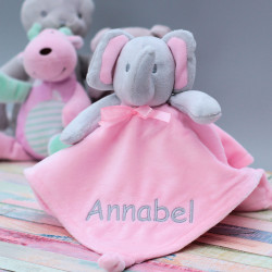 Elephant Baby Comforter Personalised Baby Girl Taggy Blankie