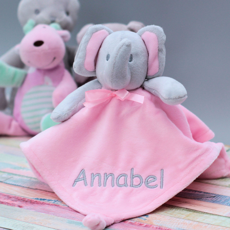 Elephant Baby Comforter Personalised Baby Girl Taggy Blankie