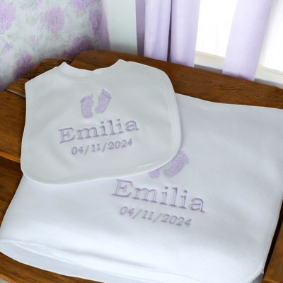 Baby Girl Blanket Gift Set Baby Feet Bib and Blanket