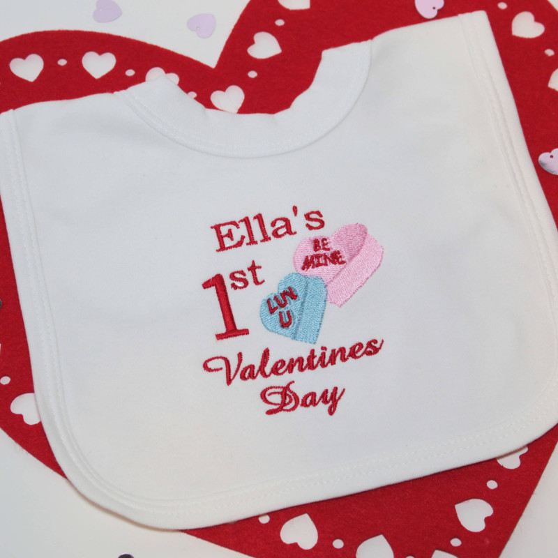 First Valentines Bib Love Hearts 1st Baby Bib