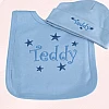 baby gift blue stars name bib embroidered