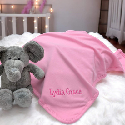 Personalised Baby Blanket Pink Cotton Jersey Blanket