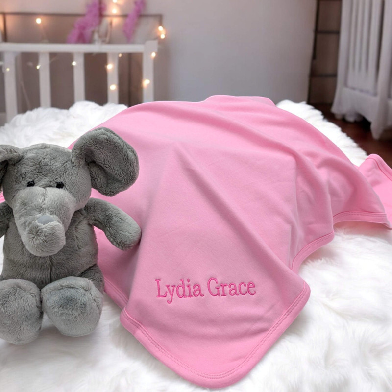 Personalised Baby Blanket Pink Cotton Jersey Blanket