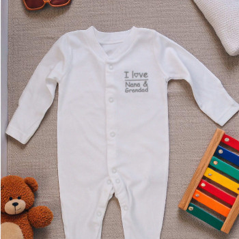 Personalised Cotton Baby Sleepsuit I Love... Embroidered Gift