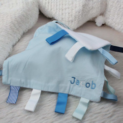 Personalised Baby Comforter Blue Ribbon Taggy Comforter