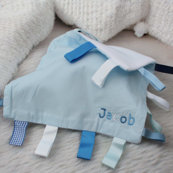 Personalised Baby Comforter Blue Ribbon Taggy Comforter