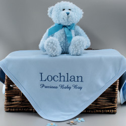 Personalised Baby Blanket Blue Cotton Jersey Blanket