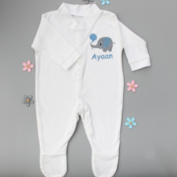 Personalised Baby Boy Sleepsuit Cute Embroidered Elephant Babygrow