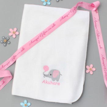 Personalised Elephant Blanket New Baby Girls Gift with Ribbon