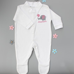 Personalised Baby Girls Sleepsuit Cute Embroidered Elephant Babygrow