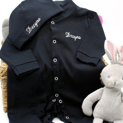 Personalised Babygrow Black Hat and Sleepsuit 6-12 months