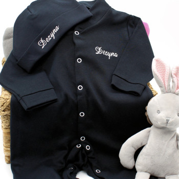 Personalised Babygrow Black Hat and Sleepsuit 6-12 months
