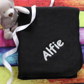 Personalised Baby Blanket Black Pram Fleece