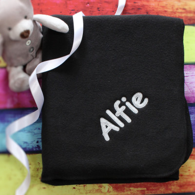 Personalised Baby Blanket Black Pram Fleece