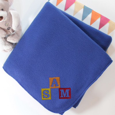Royal Blue Baby Blanket Embroidered Letter Baby Blocks