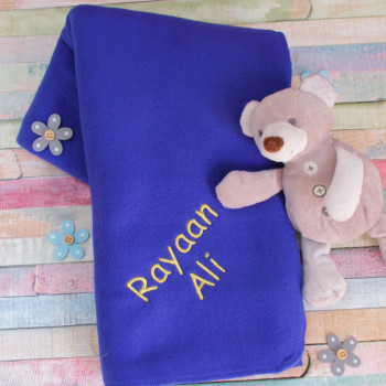 Childs Fleece Blanket Embroidered Royal Blue Fleece