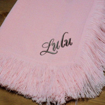 Personalised Baby Shawl Pink Fringed Knitted Blanket