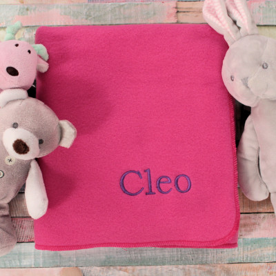 Personalised Pink Baby Blanket Embriodered Dark Pink Fleece