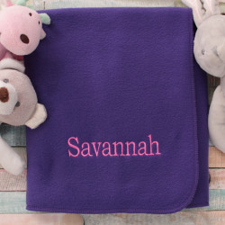 Personalised Baby Blanket Embroidered Purple Fleece