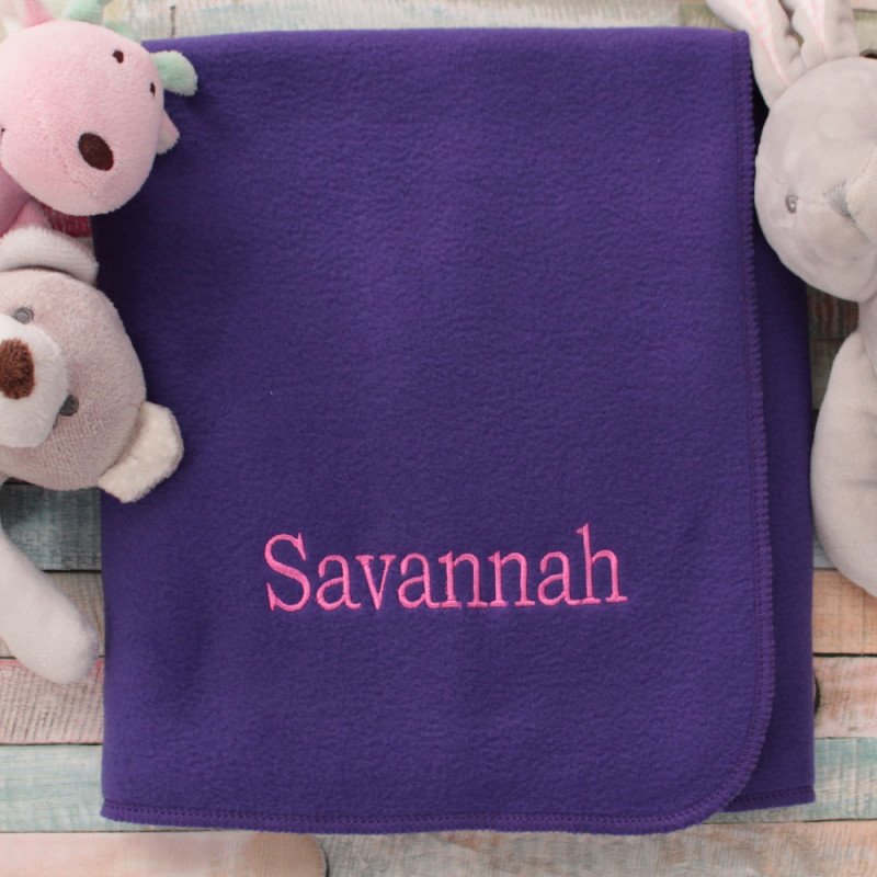Personalised Baby Blanket Embroidered Purple Fleece