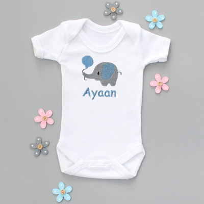 Babys First Personalised Vest Boys Elephant Bodysuit Gift