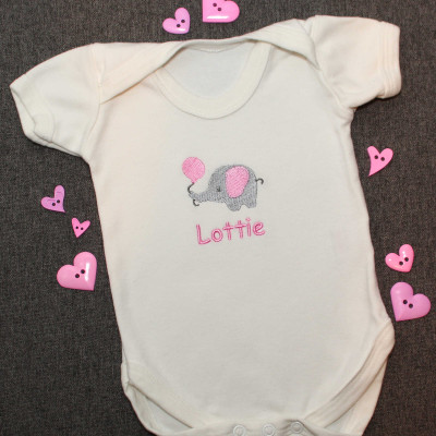 Babys First Personalised Vest Girls Elephant Bodysuit Gift