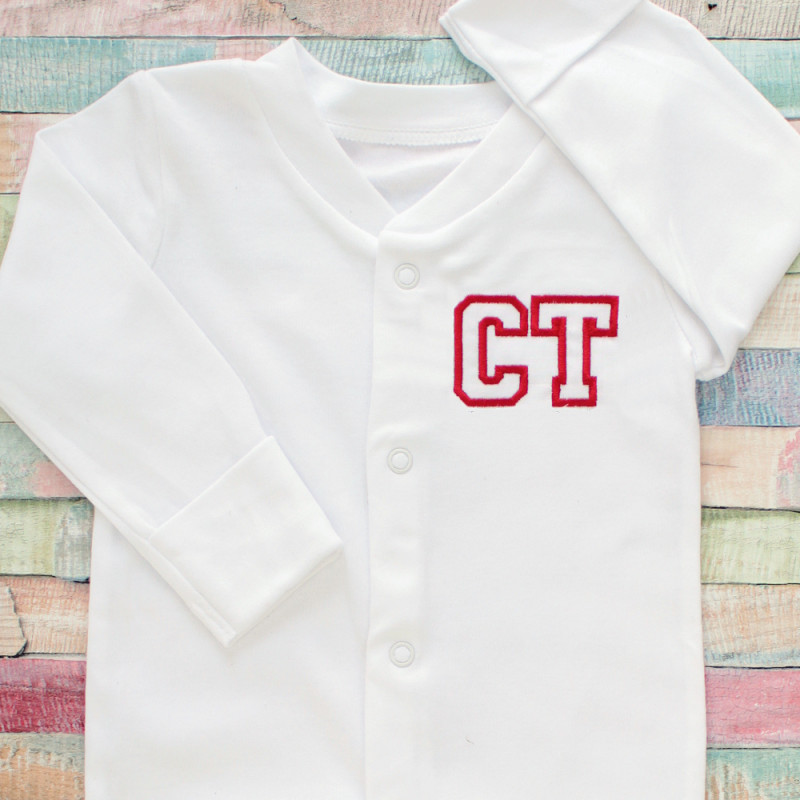 Embroidered Babygrow White Sleepsuit Initials