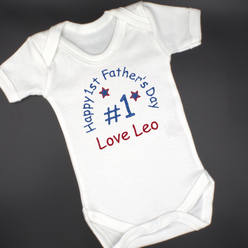 Personalised 1st Fathers Day Babygrow Baby Vest Bodysuit Gift