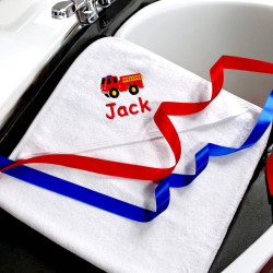 Personalised Baby Towel Fire Engine Hooded Towel